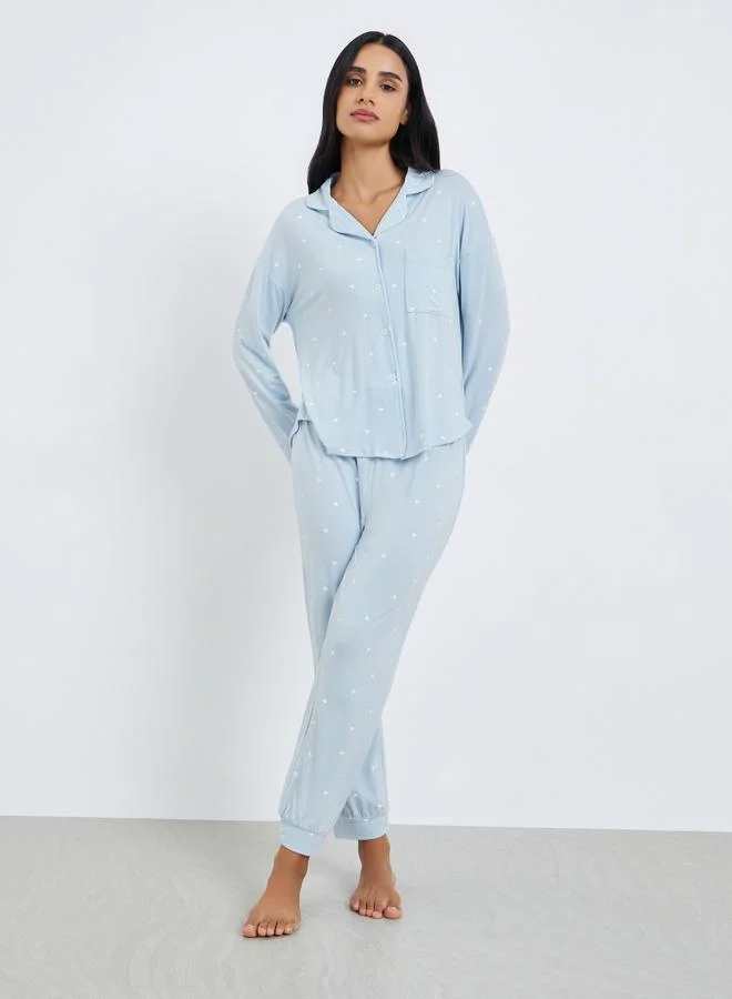 Styli Modal Heart Pocket Detail Shirt and Pyjama Set